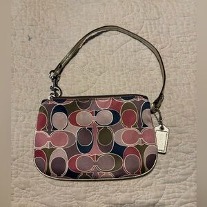 COACH Multicolor "Ashley" Signature Satin Scarf Print and Leather Wrist Purse